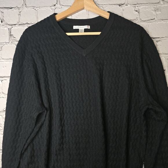 Cutter And Buck Black V-Neck 100% Merino Wool Ripple Knit Sweater Size Large - Picture 2 of 10